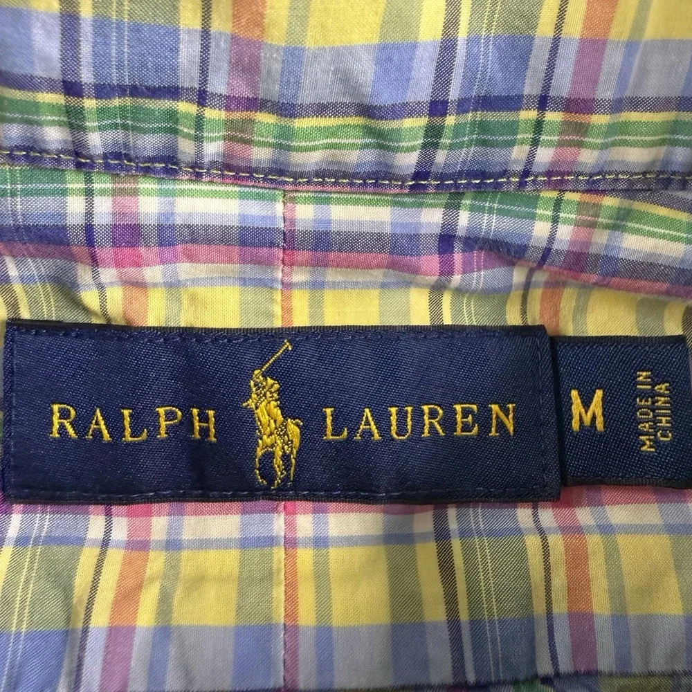 Polo Ralph Lauren Shirt Mens Medium Plaid Button Down Blue Yellow Cotton Classic